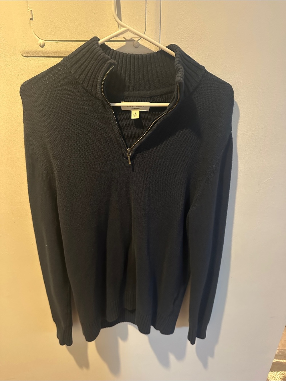 Men's Navy Zip-Neck Knit Sweater - Classic Rib Collar